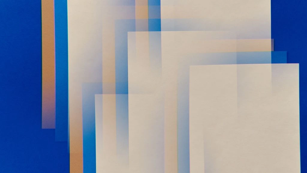 Layered window reflections rendered as translucent color planes